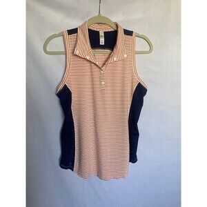 Lole Womens Top Medium Sleeveless Golf Athletic Collared Stretch Striped